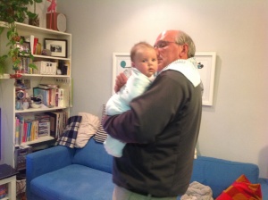 Grandpa's turn to burp the baby (he is very good at it)